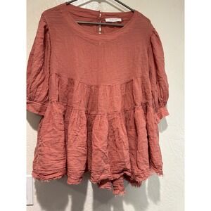Mustard Seed Womens Small Terracotta  Gauze Tiered Babydoll Top Boho oversized